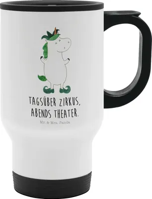Produktbild von Mr. & Mrs. Panda edelstahl thermobecher Einhorn Joker - Weiß - Geschenk, Hofnarr, Gaukler, Einhörner, Kaffeebecher To Go, trinkbecher mit deckel, Unicorn, Mittelalter