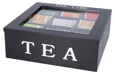 Produktbild von Bellatio design Teedose - schwarz - 9 Facher - Holz - L23 x H8 cm