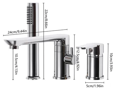 Obrázok produktu pre Sada pre vaňu a sprchu - 3-dielna - sprchová hlavica - nerezová oceľ - strieborná - na montáž