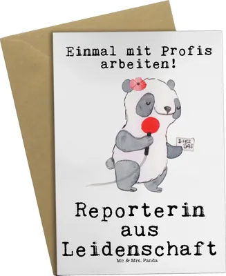 Produktbild von Mr. & Mrs. Panda babykarte Reporterin Leidenschaft - Weiß - Geschenk, osterkarten, genesungskarte, einladungskarten, hochzeitskarten, Grußkarte, weihnachtskarten