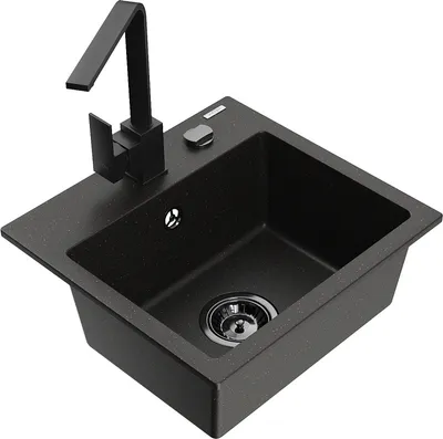 Produktbild von Mexen Milo 1-Becken-Granit-Spüle mit Mischbatterie Rita, Schwarz/Gold metallisch - 6505-75-670300-70-B