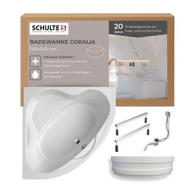 A product package for a bathtub, showing the bathtub itself and some of its accessories.