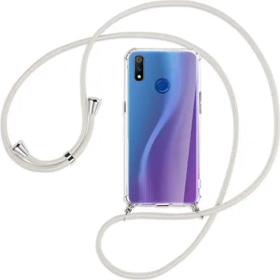 Produktbild von Handykette Backcover-Schutzhülle mit Band (Metall silberfarben) für Realme 3 Pro (X Lite) - broken white