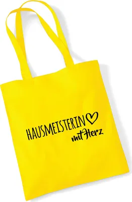 Produktbild von Huuraa Jutebeutel Hausmeisterin mit Herz 10 Liter Yellow Baumwolle Tasche Geschenkidee