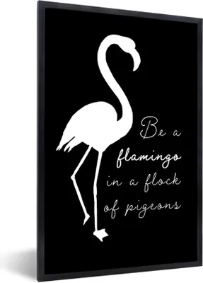 Produktbild von MuchoWow® MuchoWow® Gerahmtes Poster Flamingo - Schwarz - Weiß 20x30 cm - Poster mit zchwarzem Bilderrahmen - Drucken - Bilder Poster im Rahmen