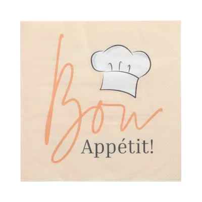 Produktbild von 360 Servietten, 3-lagig 1/4-Falz 33 cm x 33 cm "Bon Appétit"