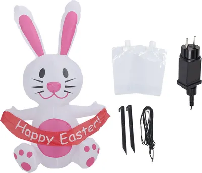 Produktbild von Blow up Kaninchen 210T Polyesterfaser 4ft Pink Netter IP44 wasserdichte LED mit inblasbarem Gebläse für Outdoor -Dekoration EU -Stecker 220‑240V