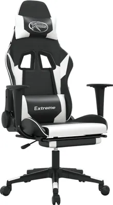 Produktbild von vidaXL Gaming-Stuhl mit Massage & Fußstütze Schwarz & Weiß Kunstleder