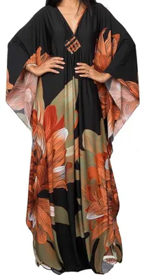 Image de Robe longue style kaftan pour femmes, idéale pour la plage, avec décolleté en V
