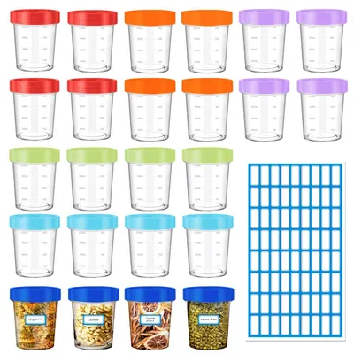 Imagen del producto de Recipientes herméticos con tapa - Juego de 24 - 120 ml - Apilables - Con etiquetas