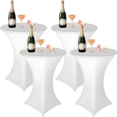 Productafbeelding van Tafelhoezen, set van 4, wit, elastisch, stretch, diameter 80-85 cm, rond, met voetzakken, afmetingen 80x110 cm