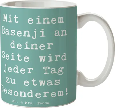 Produktbild von Mr. & Mrs. Panda Tasse Spruch Basenji Freude - Meeresbrise - Geschenk, aktive Familie, kaffeebecher bedruckt, Begleiter, Hunderassen Eigenschaften, haferl, Kaffeetasse