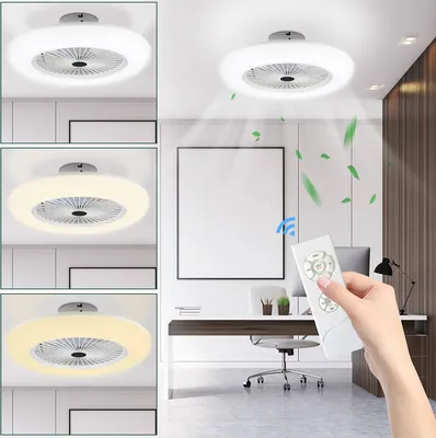 Image de Jiubiaz 80W Ventilateurs de plafond Chambre Blanc Refroidisseur avec Illuminé LED Moderne Dimmable Salon