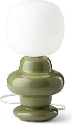 Produktbild von Tischleuchte Keramik Glas E14 35 cm hoch Farngrün Weiß Retro Design Keramiklampe