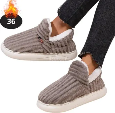 Productafbeelding van Nivard Warme Pantoffels - Sloffen - Slippers - Dames - Heren - Pluche - Maat 36 - Koffie