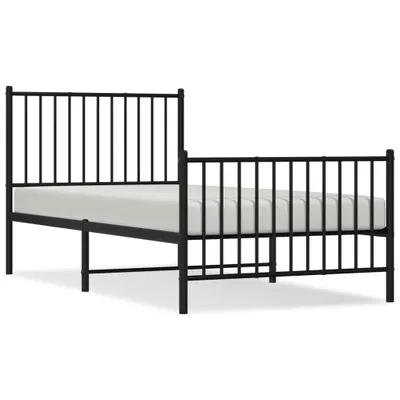 Zdjęcie produktu dla Metalowa Rama Łóżka Z Wezgłowiem I Zanóżkiem, Czarna, 90X190 Cm Lumarko!