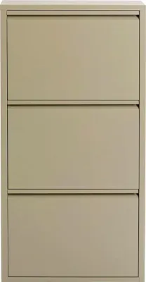Imagen del producto de Armario para zapatos Caruso, color caqui, 104x50x15 cm, estante para zapatos, zapatero, estantería para zapatos, con 3 puertas, para 6 pares de zapatos, acero, diseño estrecho, que ahorra espacio, de altura, ideal para la entrada