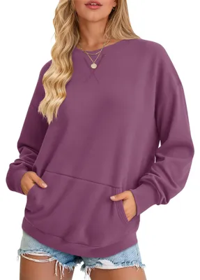Produktbild von AUSELILY Damen Sweatshirt Rundhals Langarm Pullover mit Tasche