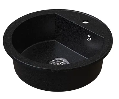 Produktbild von Manestein Spülbecken, Rund Küchenspüle Ø51 cm aus Granit, Einbauspüle, Einzelbecken mit Siphon, Fleckenbeständig und Pflegeleicht, 1 Becken,