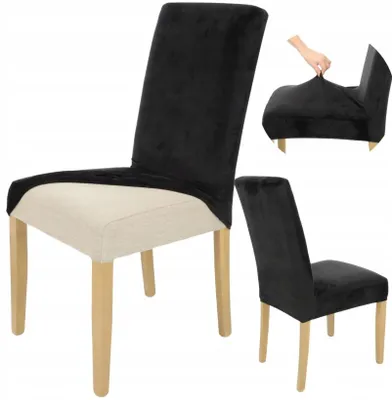 Produktbild von Stuhlhusse Stretch Schwarz - Samt - Universal - Esszimmer Stuhlbezug - 1 Stück