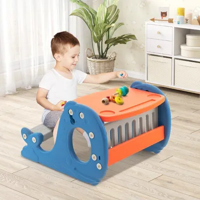 Produktbild von 4 in 1 Kinder Staffelei in Walform mit Bank & doppelseitiger Tischplatte & Whiteboard