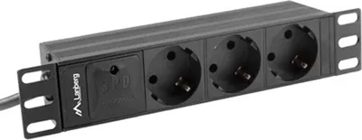 Zdjęcie produktu dla Lanberg PDU-03E-0200-BK jednostka dystrybucji zasilania (PDU) 3 gniazda AC 1U czarny