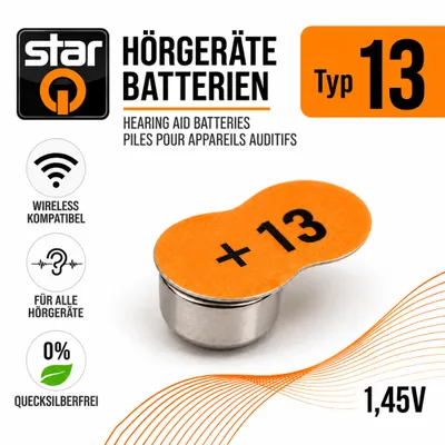 Produktbild von 80 Stück Hörgeräte Batterien 13 1,45V orange