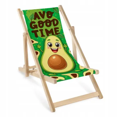 Obrázok produktu pre Detské skládacie drevené ležadlo „Avocado“ – detské záhradné ležadlo s potlačou