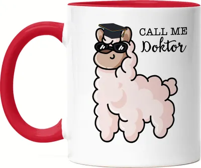 Produktbild von Call Me Doktor Tasse Rot Alpaka Lama Geschenkidee Promotion Abschluss Studium