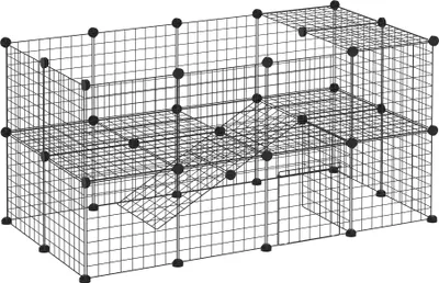 Image de PawHut Cage parc clôture pour animaux domestiques enclos pour petits animaux 146 x 73 x 73 cm modulable 2 niveaux 36 panneaux bords arrondis fil en acier noir