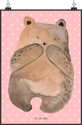 Produktbild von Mr. & Mrs. Panda Bild Bär Verlust DIN A2 - Rot Pastell - Geschenk, Teddy, Posterdruck, kunstdruck poster, Wandbild, drucke, Plakat