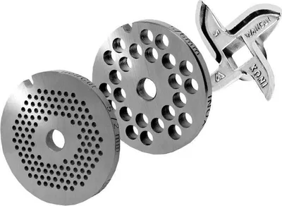 Produktbild von Lochscheibensatz für alle Fleischwolf Größen 5 / 2,0 MM + 6,0 MM und 1 Sichelmesser - passend für alle gängigen Fleischwölfe Größe 5 – z.B.: Bosch MUM4/MUM5 - Alexanderwerk Größe 5 – Jupiter Größe 5 und viele mehr von WolfCut