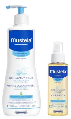Obrázok produktu pre Mustela Jemný čistiaci gél 500 ml + Mustela Masážny olej 100 ml
