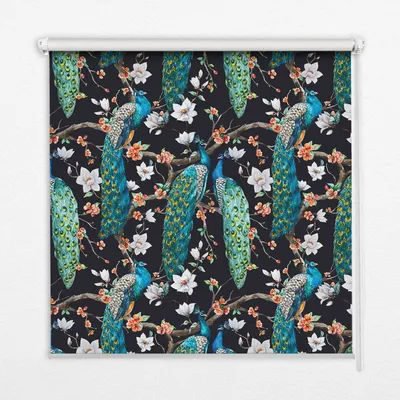 Produktbild von Seitenzug-Rollo Fensterrollo Jalousie - Thermo-Rollo Verdunkelungsrollo - 90x140 cm - Pfau bei den Blumen