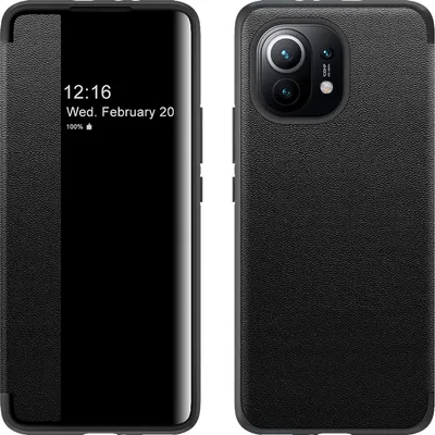Image de Etui pour Xiaomi Mi 11 étui fin en cuirPolyuréthaneavec fenêtre d'affichage noir