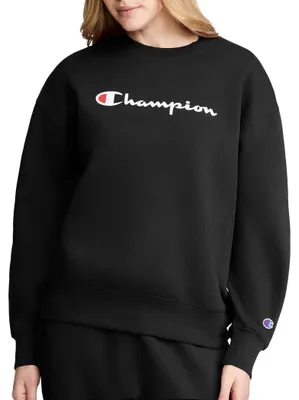 Productafbeelding van Champion Damen Powerblend Relaxed Crew, sweatshirt met bedrukt logo, zwart - y08113