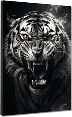 Produktbild von Tiger schwarz weiß  Leinwandbild Wandbild Kunstdruck XL Wanddeko: 75x100x2cm