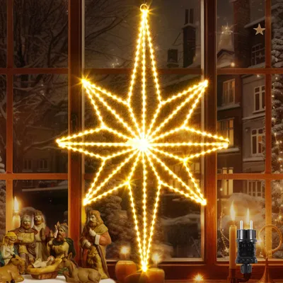 Zdjęcie produktu dla 62 cm, dekoracja świąteczna "Betlejem", oświetlenie okienne, 360 diod LED, kształt gwiazdy - lampki okienne