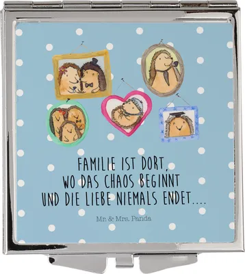Produktbild von Mr. & Mrs. Panda Schminkspiegel Igel Familie - Blau Pastell - Geschenk, Klappspiegel, Kosmetikspiegel, Handspiegel, Muttertag, Liebe, Kleiner Spiegel, Bilder, Reise