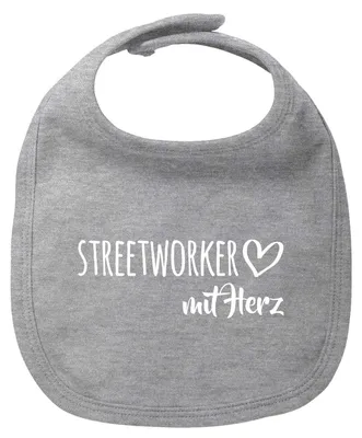 Produktbild von Huuraa Baby Lätzchen Streetworker mit Herz Heather Grey Klettverschluss  Baumwolle Latz Geschenkidee