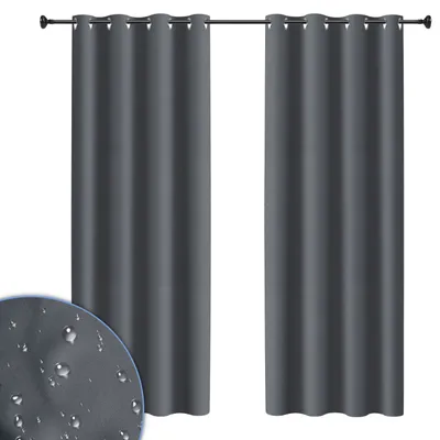 Produktbild von sada 2 vonkajších závesov s očkami zatemňovacie závesy nepriehľadné záhrada terasa balkón tmavosivá 132 x 274cm
