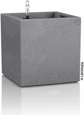 Produktbild von LECHUZA-Pflanzgefäß CANTO Stone 40 Low Steingrau | Pflanzgefäß mit Bewässerungssystem | Naturstein-Optik | 40 x 40 x 40 cm | 13720