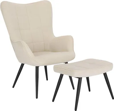 Productafbeelding van Bolt Edge fauteuil – Beige corduroy – Met voetenbankje – Met armleuningen – Geschikt voor de woonkamer