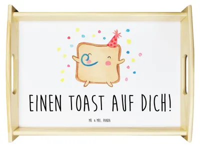 Produktbild von Mr. & Mrs. Panda Dekotablett Toast Party - Weiß - Geschenk, Freund, Hochzeitstag, tablett holz, Valentinstag, Serviertablett, Servier, Holztablett, Deko, Freundin, für