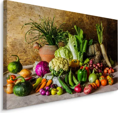 Zdjęcie produktu dla Obraz Abstrakcja 3D do salonu martwa natura warzywa zioła 90x60cm