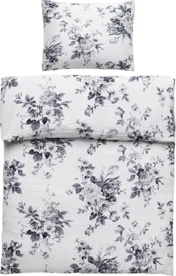 Produktbild von 2tlg Bettwäsche-Set Bettgarnitur Bettbezug Bett 135x200 Kissenbezug 80x80 Schlafzimmer SEERSUCKER Mikrofaser BÜGELFREI NEU Geblümt Grau