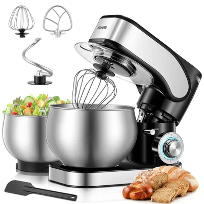 Küchenmaschine 5 l + 3 l Edelstahlschüsseln, 1300 W, 6 Stufen