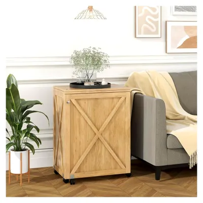 Produktbild von Klappbarer Nähtisch auf Rollen, Nähmaschinentisch mit offenem Fach und Ablageflächen, Holz Mehrzwecktisch 116x40x76cm