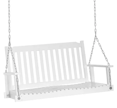 Produktbild von Outsunny Gartenschaukel für 2 Personen Schaukelbank Hängebank Massivholz Weiß