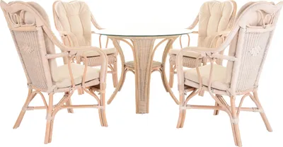 Zdjęcie produktu dla KRINES HOME Rattanowy zestaw do ogrodu zimowego "Harrison" Zestaw do ogrodu zimowego z naturalnego rattanu Meble rattanowe (biel vintage)